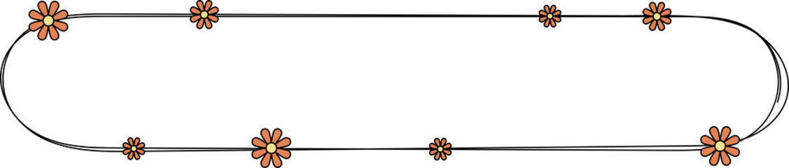 Hand drawn rectangle frame decoration element with flowers clip art