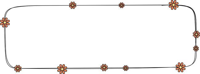 Hand drawn rectangle frame decoration element with flowers clip art