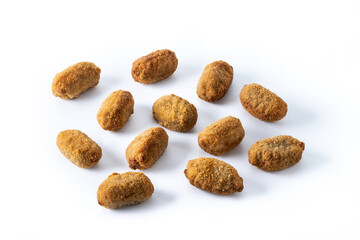 Traditional spanish fried croquettes isolated on white bckground
