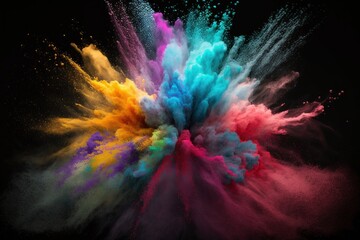 Explosion Farbe Puder - isloiert Hintergrund schwarz Holi Festival - Generative AI - obrazy, fototapety, plakaty