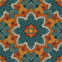 Mandala, colorful abstract floral background, seamless pattern. Vector.