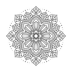 Mandala, round pattern, black linear icon on white background. Vector. The page of the coloring book.