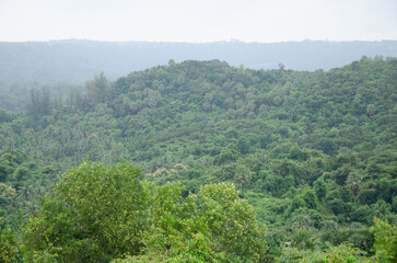 Obraz premium Serene view of Sanoor Padav Hills, Mangalore, India during the monsoon season.
