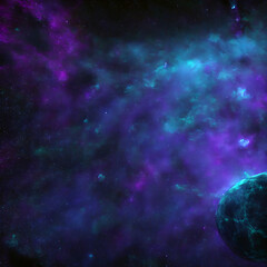 Fototapeta na wymiar Abstract cyan blue space star nebula model texture render