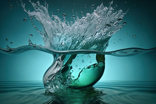 Wasser Explosion mit Welle u. Tropfen im Glas - Generative AI