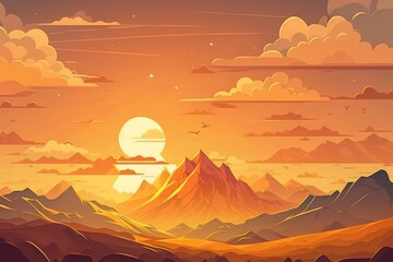 Fototapeta na wymiar Morning sky background with magnificent orange gold sunshine, vibrant yellow golden hour sky clouds, and a majestic, serene landscape. Generative AI