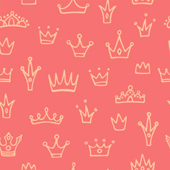 Vector seamless pattern with hand drawn crowns. Design for textile, wallpaper, wrapping paper.