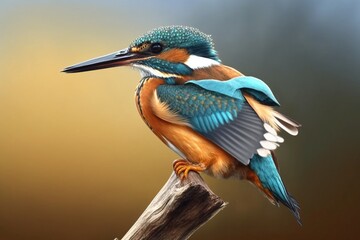 Eisvogel / Vogel in der Natur mit Wasser - Ast - weicher Hintergrund - Generative AI