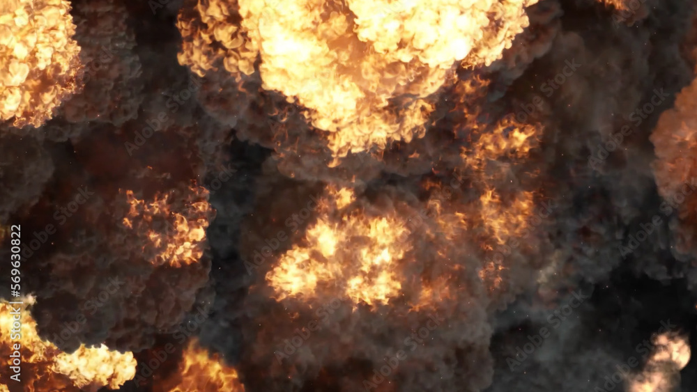 Poster 3d rendering of an impressive intense explosion on a black background