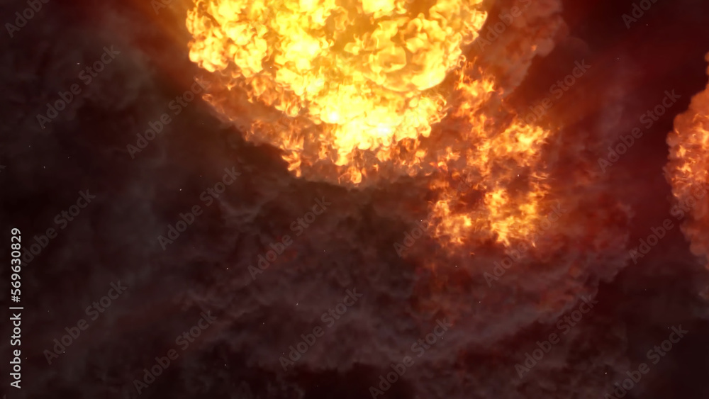Poster 3d rendering of an impressive intense explosion on a black background