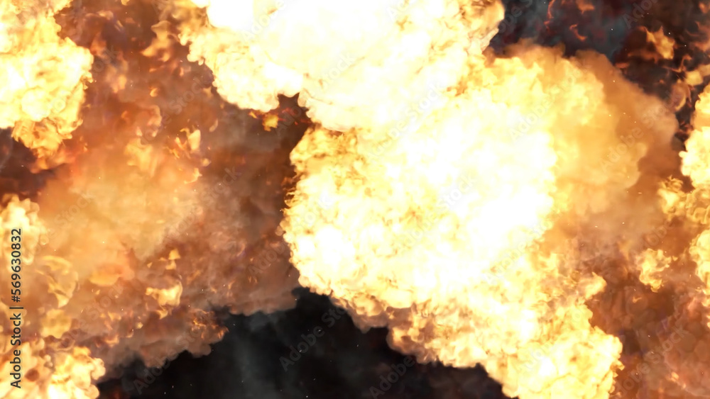 Poster 3d rendering of an impressive intense explosion on a black background