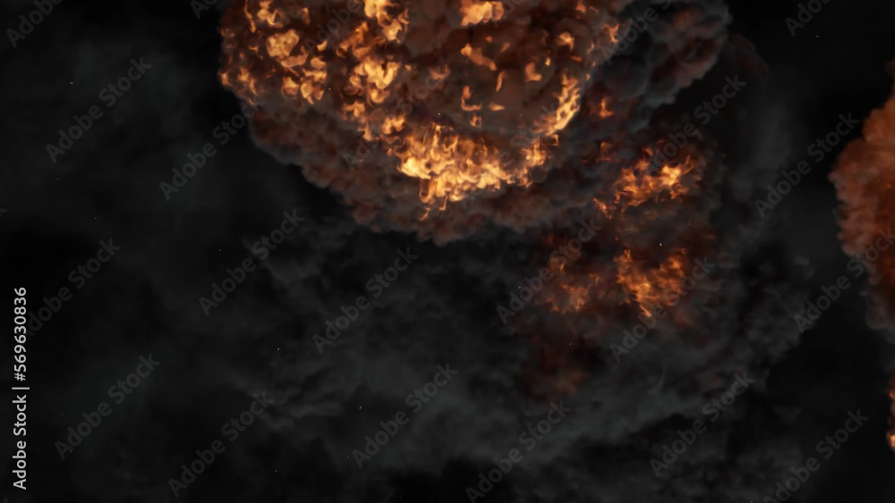 Poster 3d rendering of an impressive intense explosion on a black background