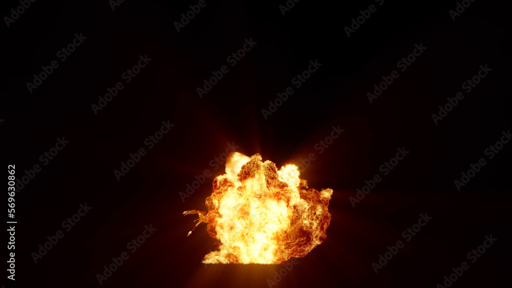Poster 3d rendering of an impressive intense explosion on a black background