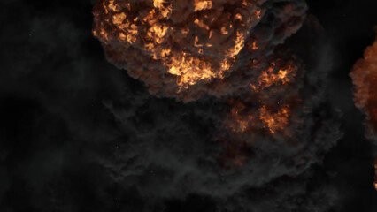 3D rendering of an impressive intense explosion on a black background