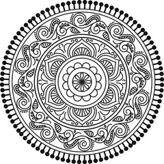 Indian Traditional and Cultural Rangoli, Alpona, Kolam, or Paisley vector line art. Bengal art India. centuries-old Bengali art tradition of the Bengal region, for textile printing, logo, wallpaper