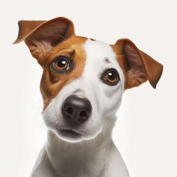 cute jack russel dog, looking directly to the camera, white background
