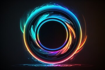Neon Portal Tunnel Kreis - Hintergrund schwarz - Generative AI