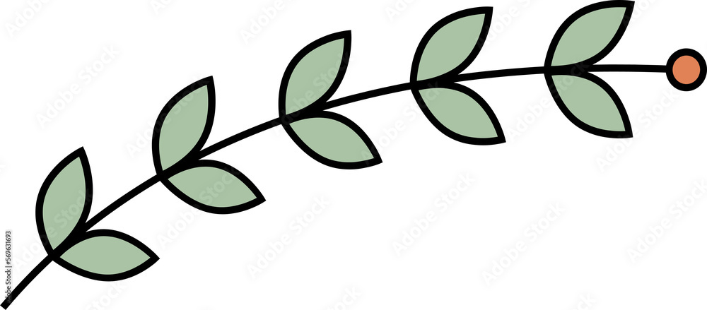 Wall mural Outline flower with leaves clip art