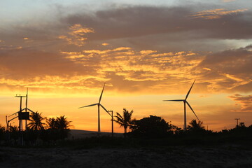 wind turbines at sunset, Praia de Flexeiras, Trairí, Ceará, Brasil
