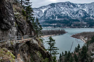 Winter Beacon Rock Cliffside Trail in the Columbia River Gorge in Oregon & Washington
