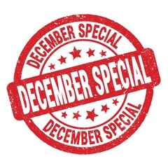 DECEMBER SPECIAL text written on red round stamp sign.