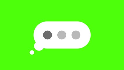 White bubble with blinking grey dots as symbol of writing message on green chromakey background computer generated imagery
