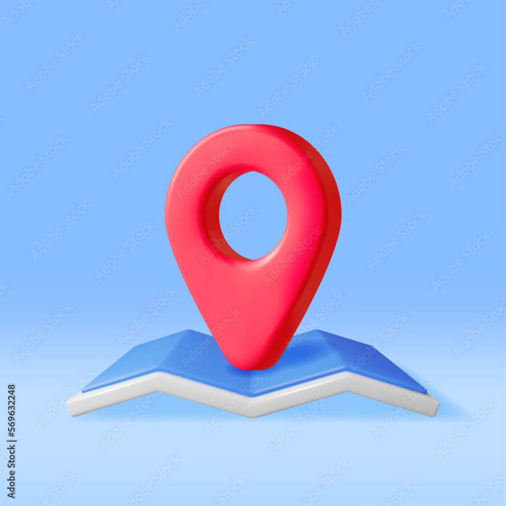 Poster 3d folded paper city suburban map with location pin isolated. render abstract generic map. gps and n