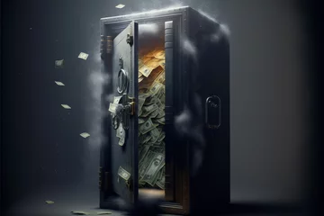 Foto op Canvas Robbery, crime, theft concept. Metal safe with lightning. Generative AI painting © Alex Tihonov