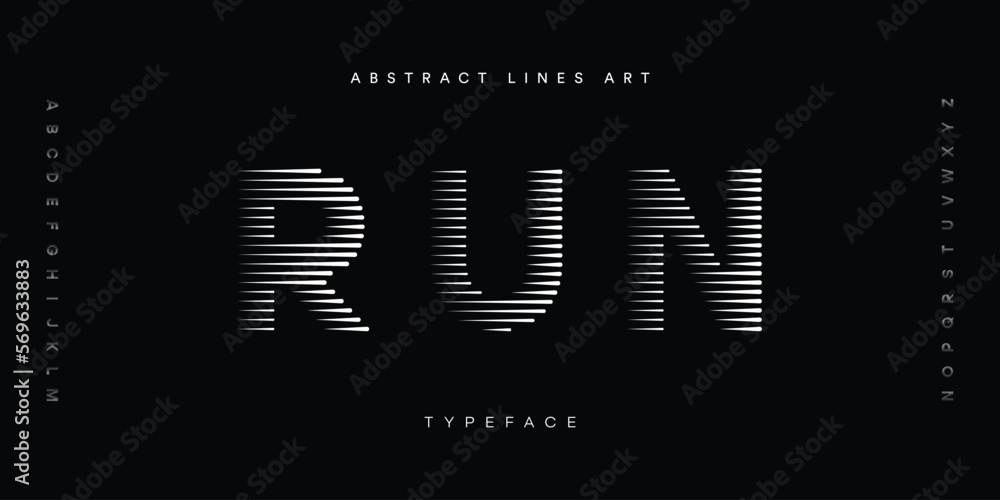 Poster alphabet typeface with speed line pattern