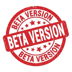 BETA VERSION text written on red round stamp sign.
