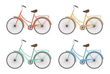Ladys sports bike set isolated on white background. Bicycle side view two-wheeled transport personal vehicle for one cyclist. Sports or walking bike model training pedal cycle for healthy lifestyle