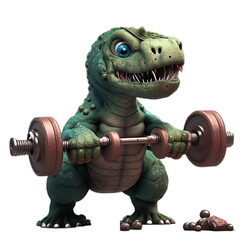 Little dinosaur working out, work out, gym, generative ai