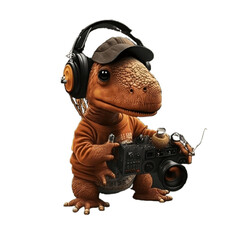 A little dinosaur playing camera and music, generative ai
