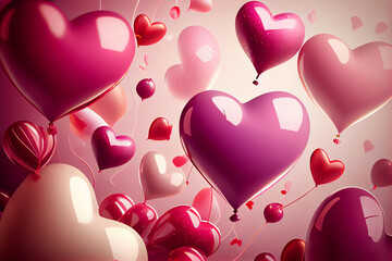 Bunch of pink party balloons on pink background.