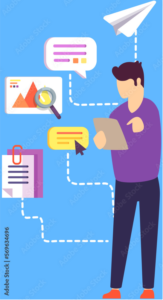 Poster person sharing in social media, internet app signs set. mobile applications and network symbols. ico