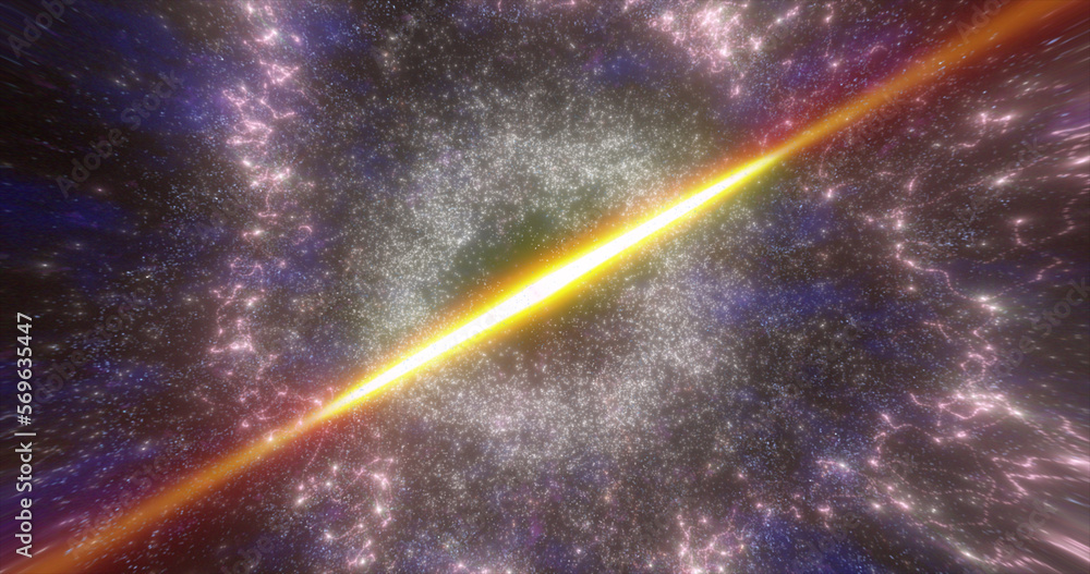 Poster abstract space galaxy with stars and planets spinning from particles and dots glowing bright futuris