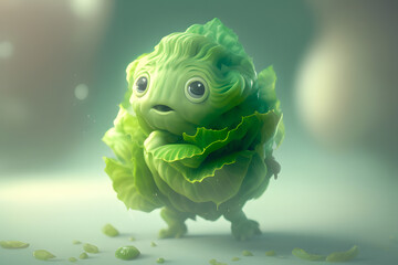 Cabbage Adorable and lovable character 3d cute, 3d cartoon character AI Generative,  AI Illustration