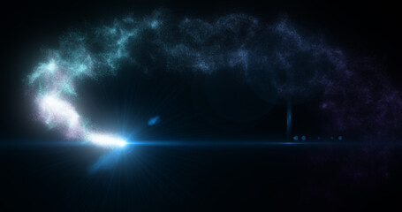 Abstract blue glowing energy magic particle comet flying along the path line futuristic hi-tech