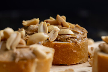Peanut paste on a soft wheat baguette