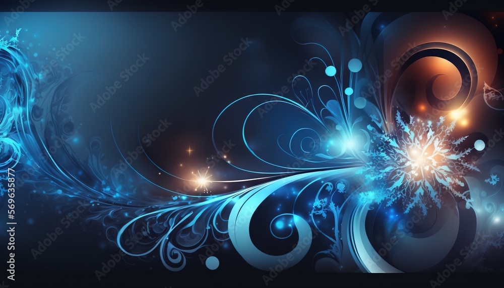 Wall mural  a blue and black background with swirls and bubbles in the middle of the image, with a black background with a blue and white swirl.  generative ai