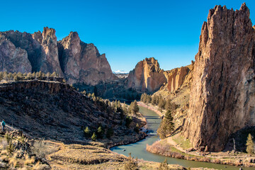 River Snaking Through Cliffs Canyon in Smith Rock State Park, OR
