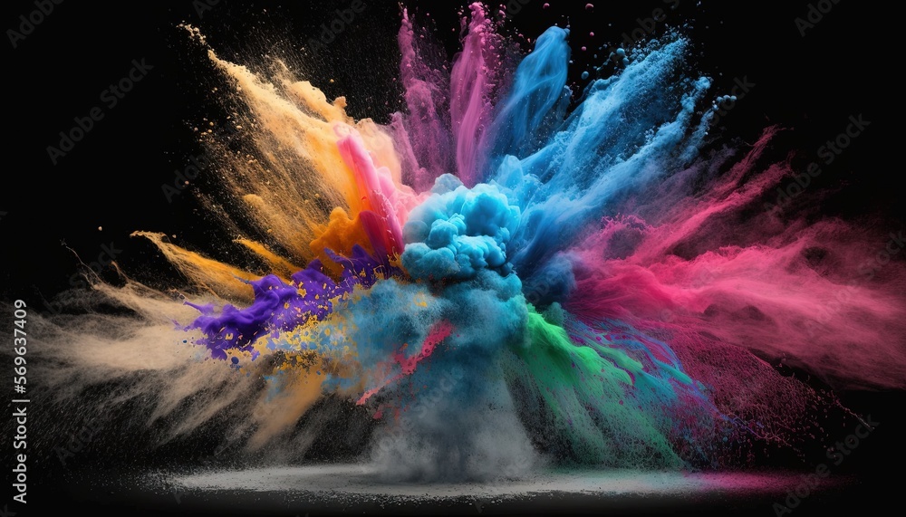 Poster a colorful explosion of colored powder on a black background with a black background and a black bac