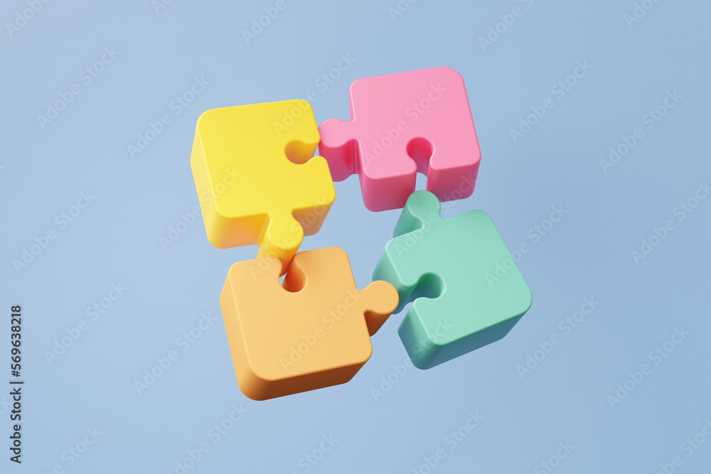 Aufkleber 3d render brainstorming teamwork concept. jigsaw puzzle pieces icon floating on pastel background. s