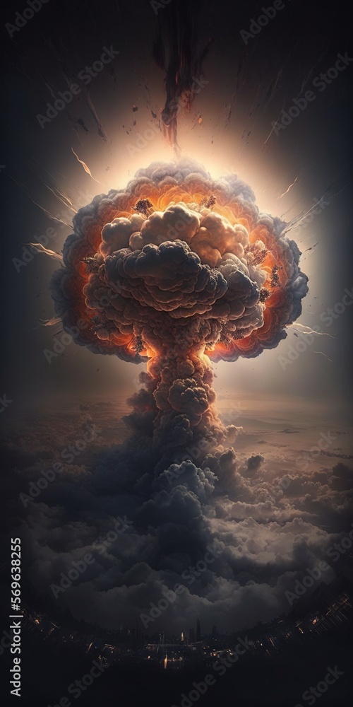 Aufkleber a large mushroom like object in the middle of the sky with a lot of smoke coming out of it's center 