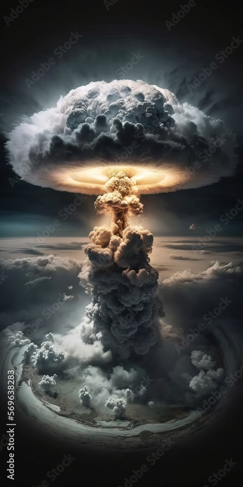 Aufkleber a large cloud is floating in the air above a body of water with a sun shining through it and a dark 