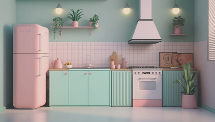 Pastel minimalist kitchen interior