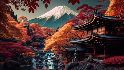 Breathtaking ancient city landscape of Japan, Japan in imagination, Generative Ai	
 - obrazy, fototapety, plakaty