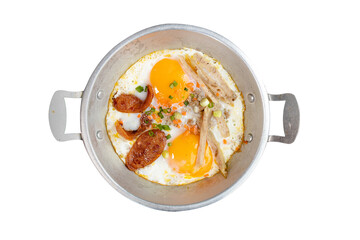 Wholesome Fried Eggs in a Pan: A visually appealing overhead shot captures a pair of perfectly...