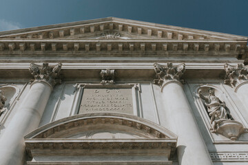 White sky, blue building