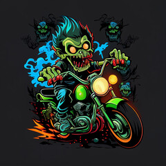 motorcycle zombie suit design, black background Lgenerative ai technology